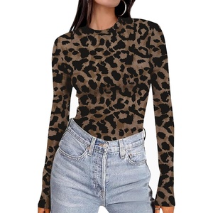 Ekouaer Women’s Long Sleeve Shirts Tight Fitted Tops Thermal Underscrubs(Brown Leopard)