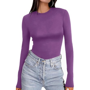 Ekouaer Women’s Long Sleeve Shirts Tight Fitted Tops Thermal Underscrubs(Gray Purple)