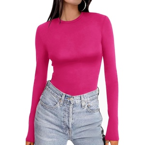 Ekouaer Women’s Long Sleeve Shirts Tight Fitted Tops Thermal Underscrubs(Hot Pink)