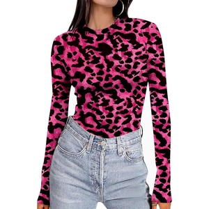 Ekouaer Women’s Long Sleeve Shirts Tight Fitted Tops Thermal Underscrubs(Pink Leopard)