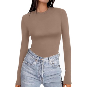 Ekouaer Women’s Long Sleeve Shirts Tight Fitted Tops Thermal Underscrubs(Smoky Brown)