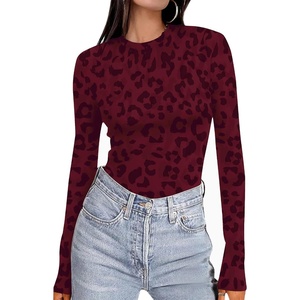 Ekouaer Women’s Long Sleeve Shirts Tight Fitted Tops Thermal Underscrubs(Wine Red Leopard)