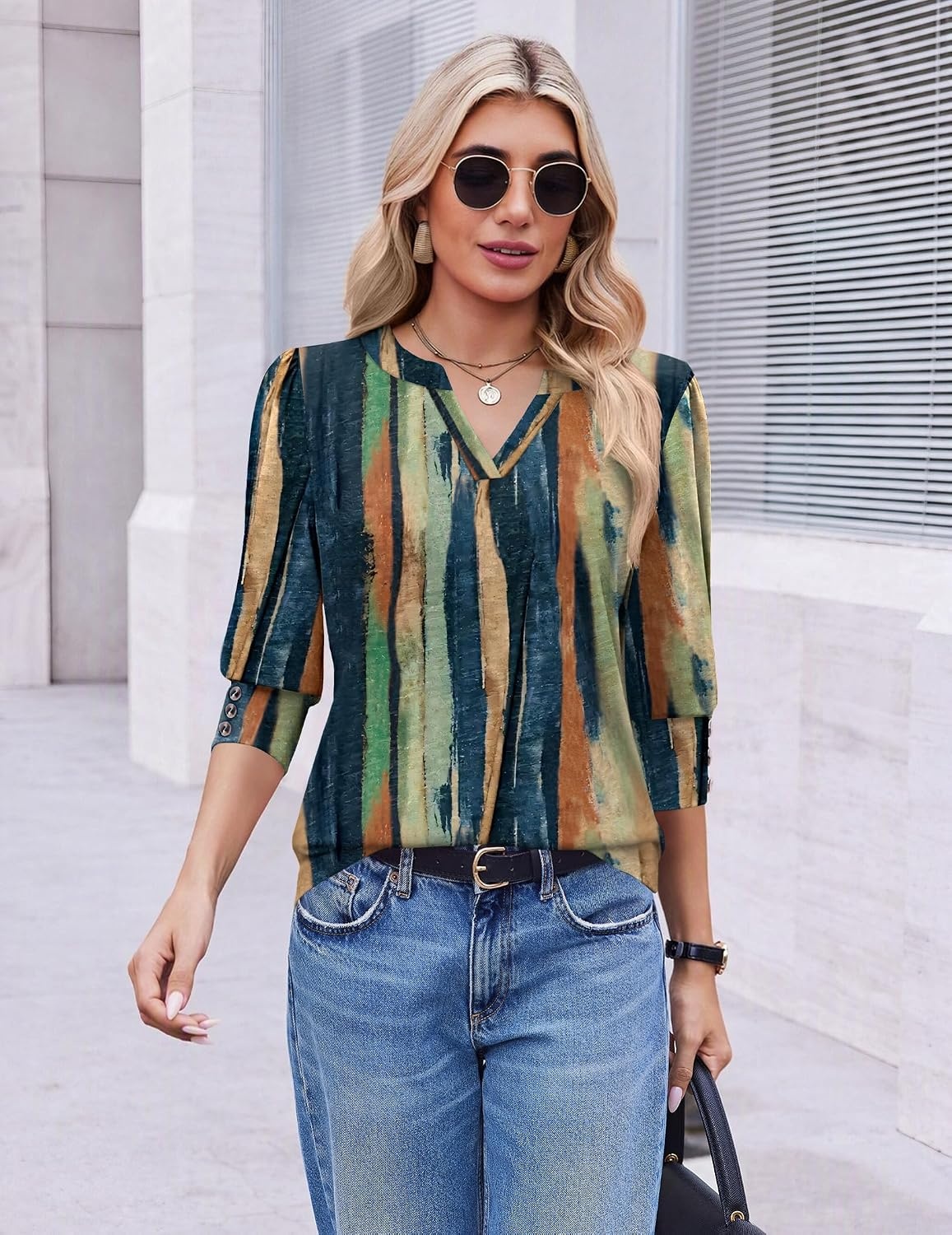 image:imageEkouaer 34 Sleeve Tops Women V Neck T Shirts Dressy Casual BlousesCx289