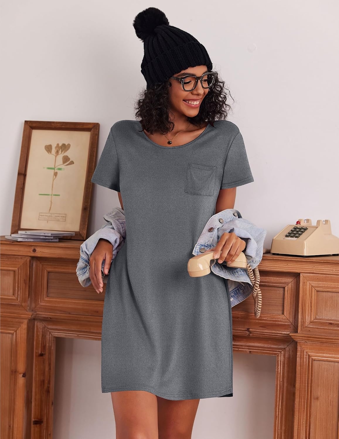 image:imageEkouaer Cotton Nightgowns for Women 3 Pack Sleepshirts Tshirt Night GownDark BlueBlackDark Grey