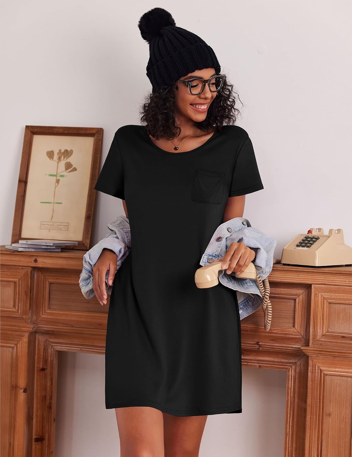 image:imageEkouaer Cotton Nightgowns for Women 3 Pack Sleepshirts Tshirt Night GownDark BlueBlue MoonBlack