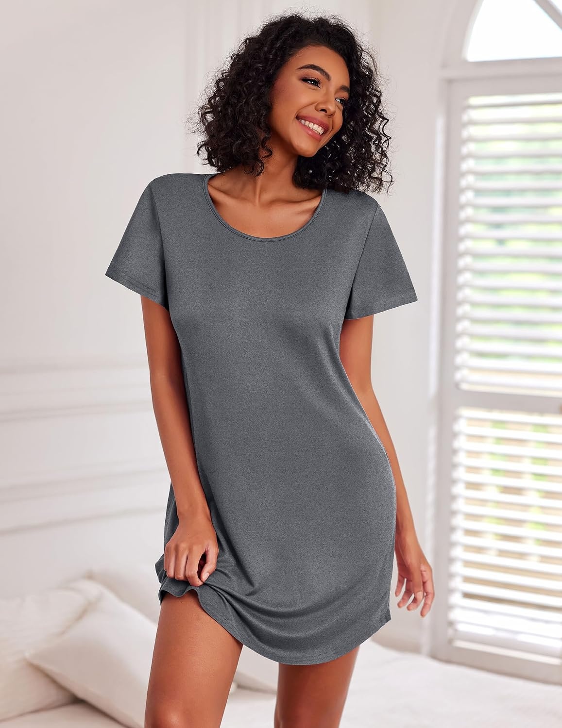 image:imageEkouaer Cotton Nightgowns for Women 3 Pack Sleepshirts Tshirt Night GownDark GreyBlackMoon Star