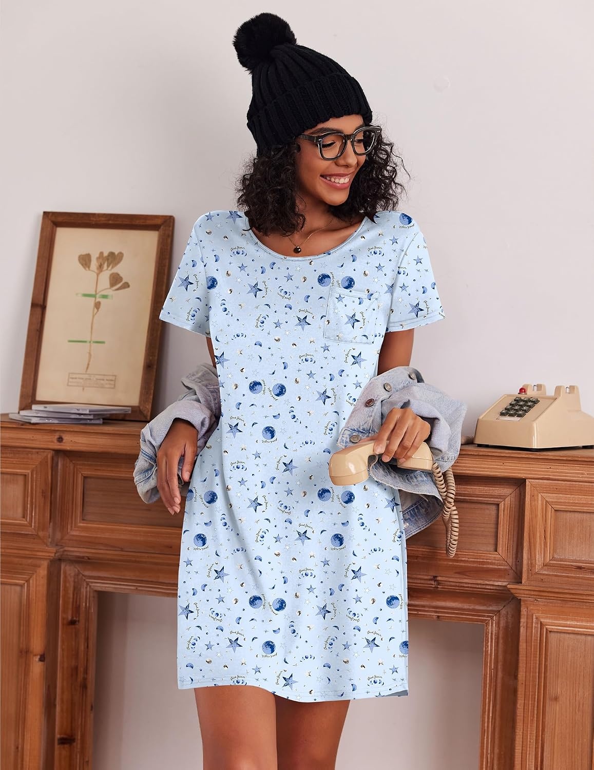 image:imageEkouaer Cotton Nightgowns for Women 3 Pack Sleepshirts Tshirt Night GownDark GreyBlackMoon Star