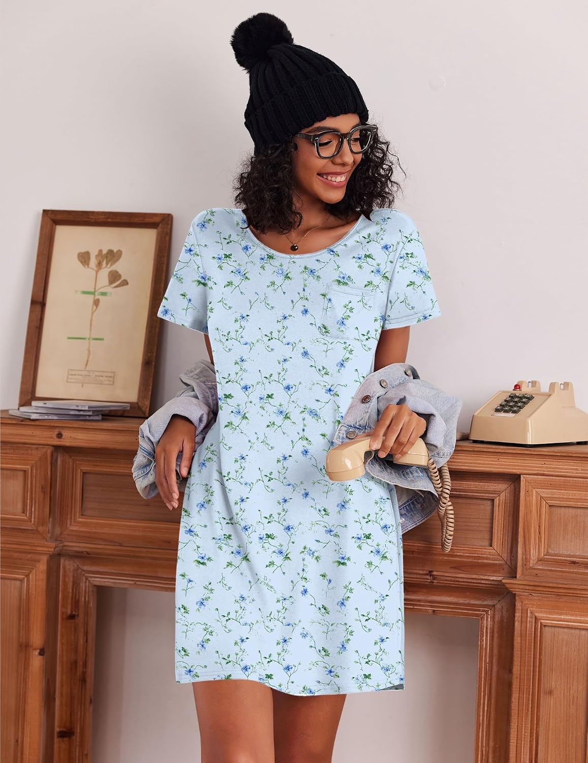 image:imageEkouaer Cotton Nightgowns for Women 3 Pack Sleepshirts Tshirt Night GownLittle DaisyBlue FloralWhite Pink Floral