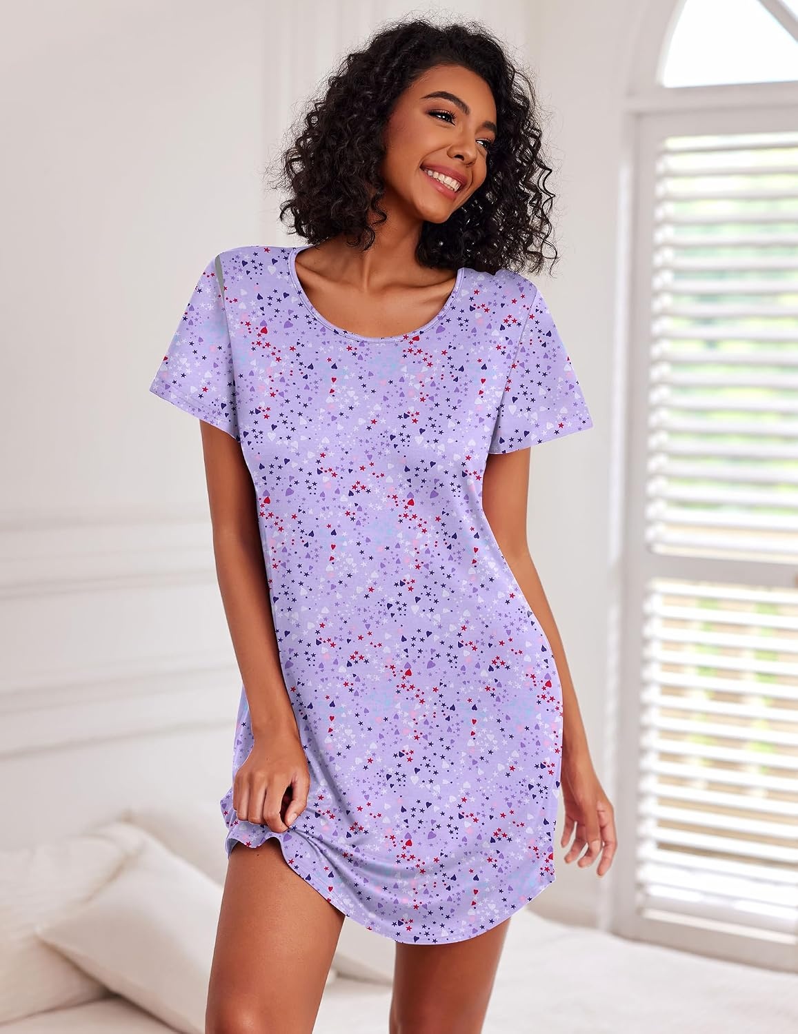 image:imageEkouaer Cotton Nightgowns for Women 3 Pack Sleepshirts Tshirt Night GownLittle DaisyBlue White MoonPurple Star
