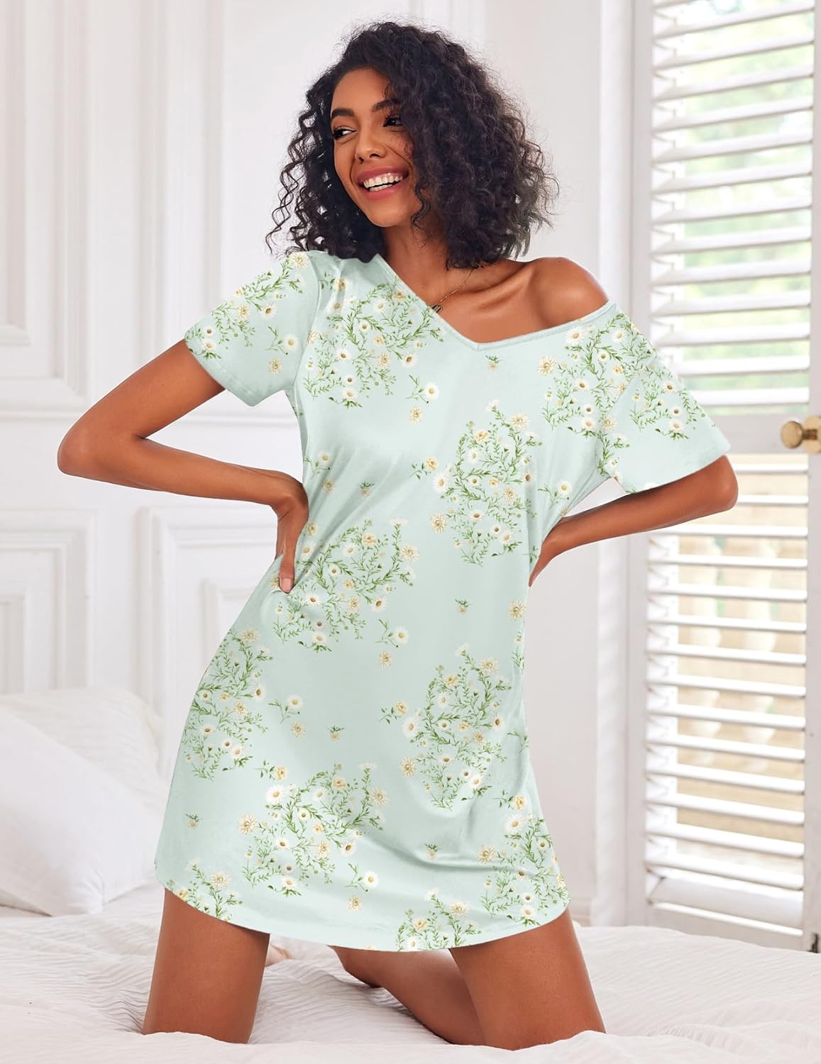 image:imageEkouaer Cotton Nightgowns for Women 3 Pack Sleepshirts Tshirt Night GownLittle DaisyPink FloralTie Dye