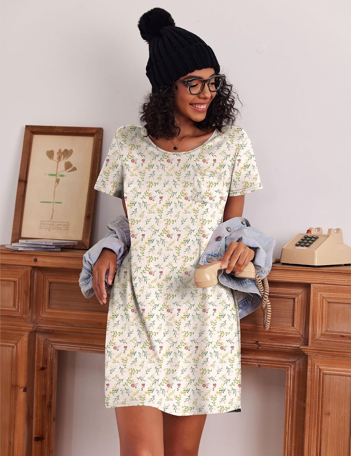 image:imageEkouaer Cotton Nightgowns for Women 3 Pack Sleepshirts Tshirt Night GownPink FloralGrey CoffeYellow Floral