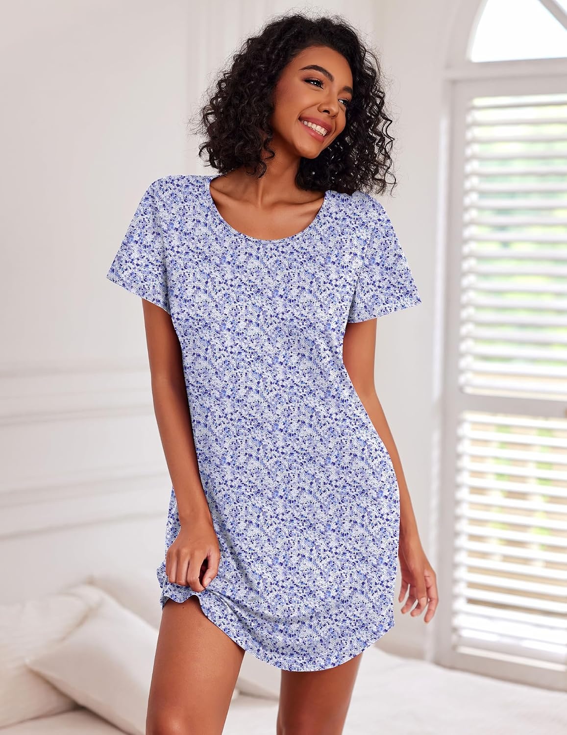 image:imageEkouaer Cotton Nightgowns for Women 3 Pack Sleepshirts Tshirt Night GownPurple FloralBlackBlue Moon