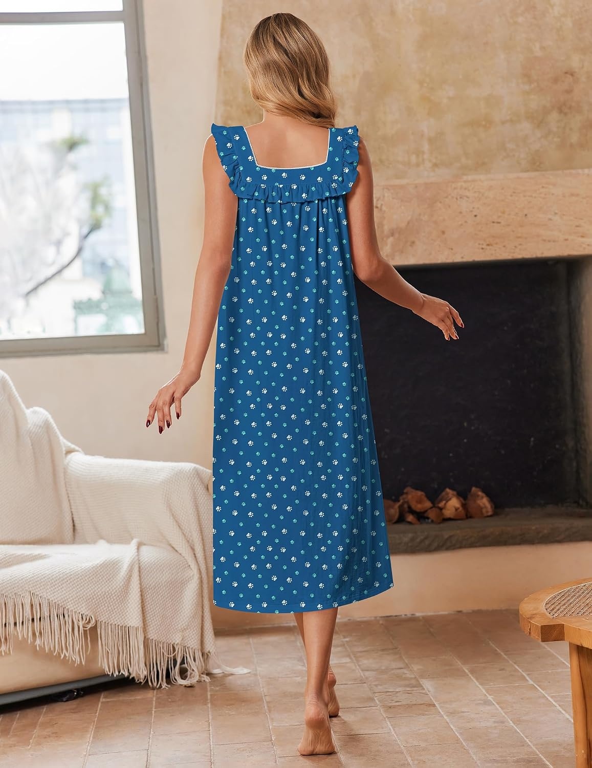 image:imageEkouaer Cotton Nightgowns for Women Long Night Gown Sleeveless Sleep DressDog Footprints