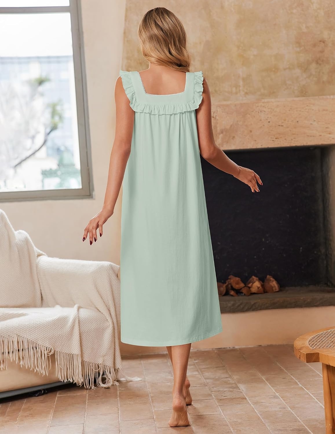image:imageEkouaer Cotton Nightgowns for Women Long Night Gown Sleeveless Sleep DressLittle Daisy