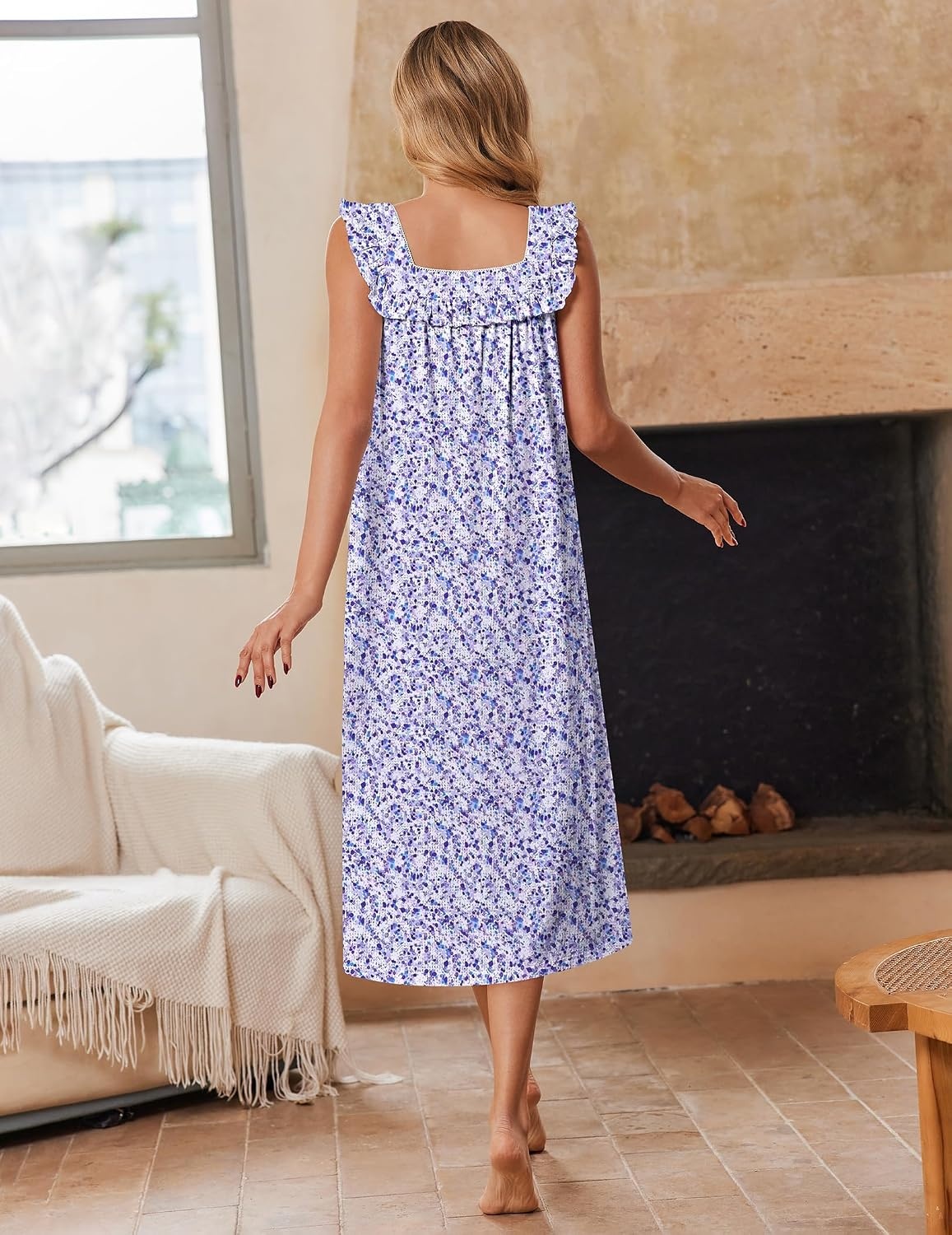 image:imageEkouaer Cotton Nightgowns for Women Long Night Gown Sleeveless Sleep DressPurple Speckle