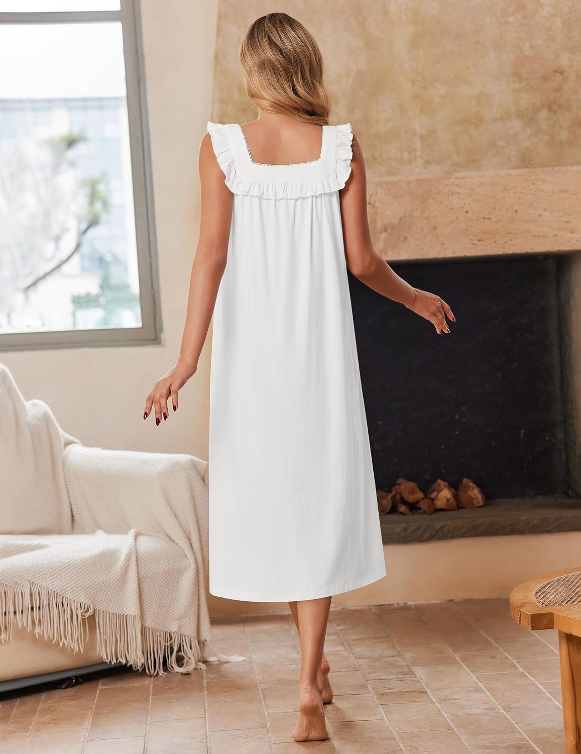 image:imageEkouaer Cotton Nightgowns for Women Long Night Gown Sleeveless Sleep DressWhite