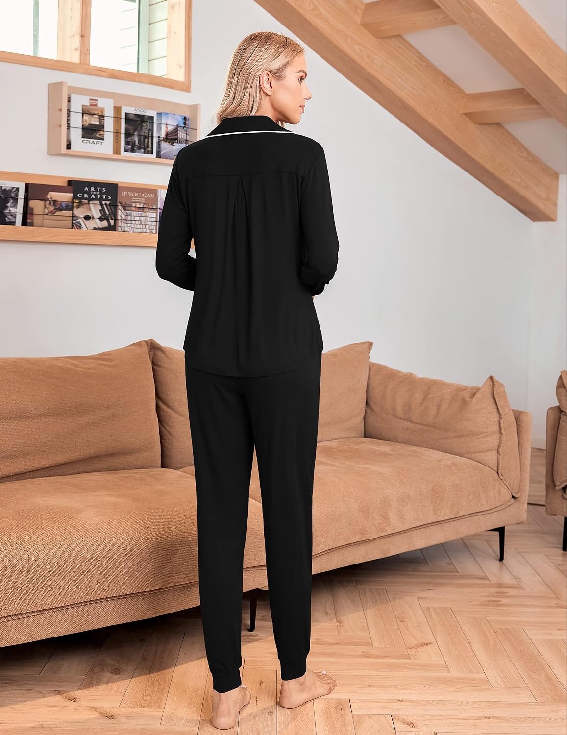 image:imageEkouaer Pajamas Set Long Sleeve Sleepwear Womens Button Down Soft PjsBlack