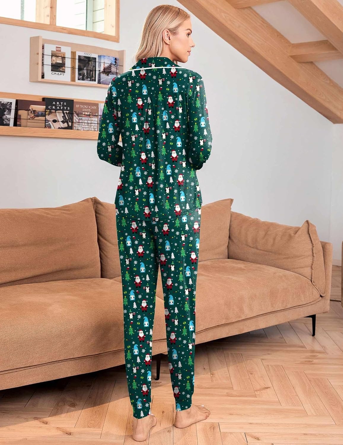 image:imageEkouaer Pajamas Set Long Sleeve Sleepwear Womens Button Down Soft PjsGreen Christmas Gnomes