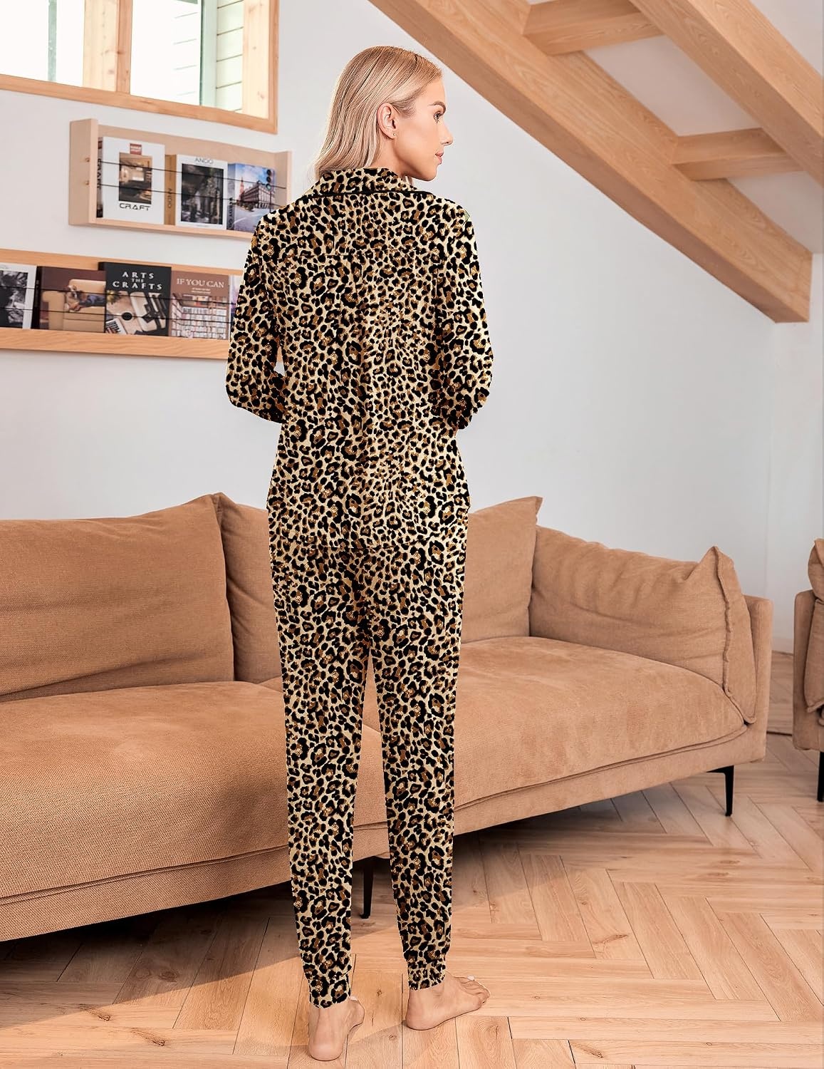 image:imageEkouaer Pajamas Set Long Sleeve Sleepwear Womens Button Down Soft PjsLeopard