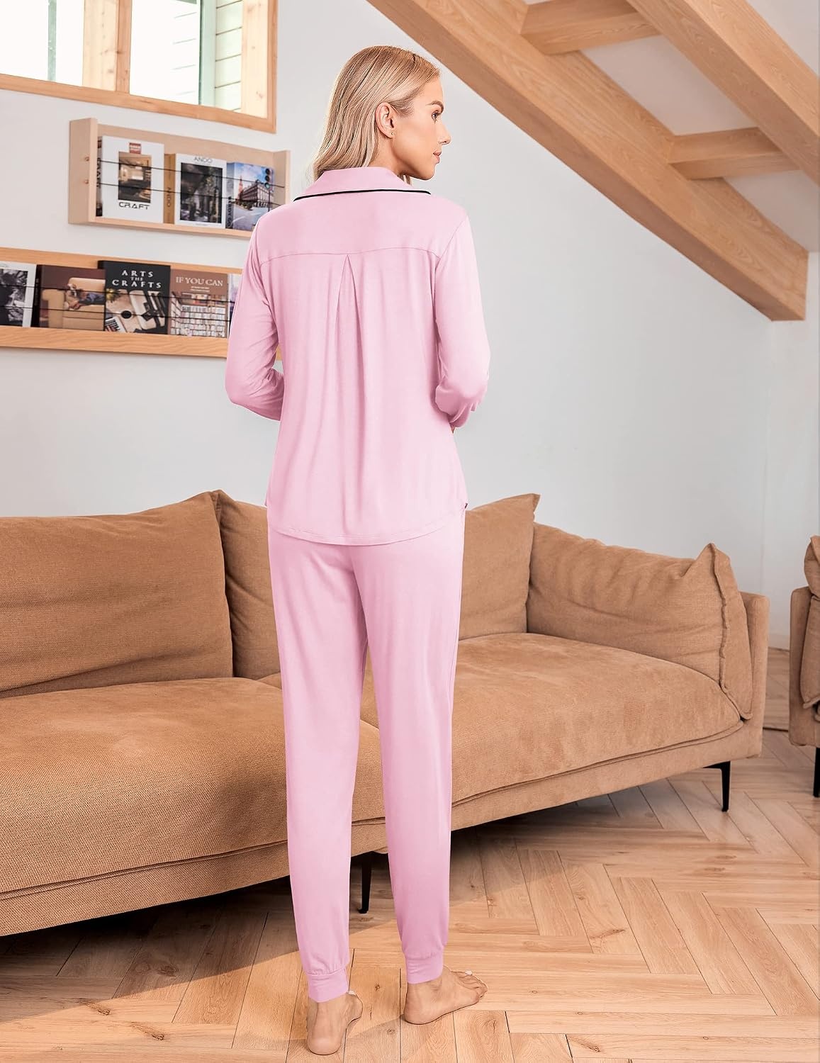 image:imageEkouaer Pajamas Set Long Sleeve Sleepwear Womens Button Down Soft PjsPink