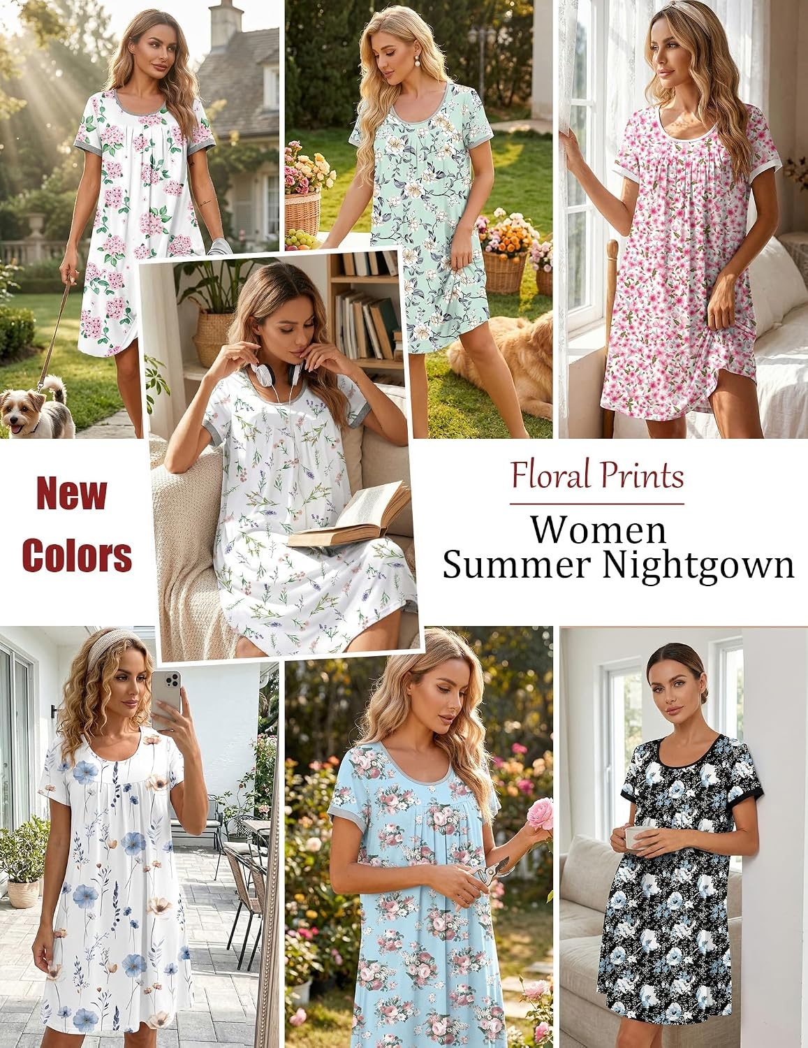 image:imageEkouaer Womens Nightgown Short Sleeve Sleepwear Soft Pleated SleepshirtLavender
