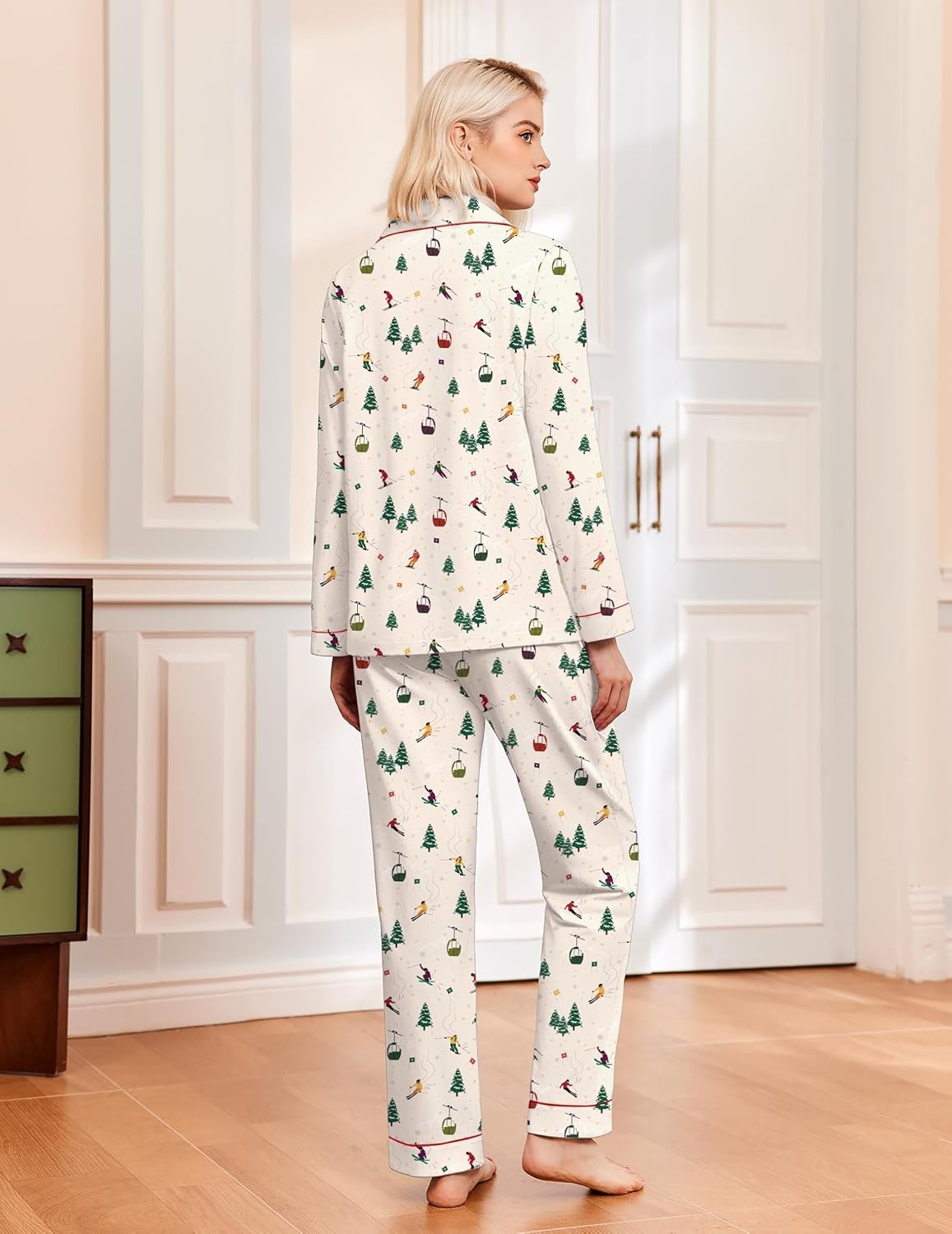 image:imageEkouaer Womens Pajamas Set Classic Sleepwear Long Sleeve Button Up Pjs SetsChristmas Ski