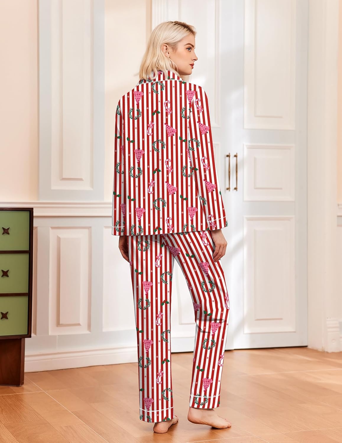 image:imageEkouaer Womens Pajamas Set Classic Sleepwear Long Sleeve Button Up Pjs SetsChristmas Striped
