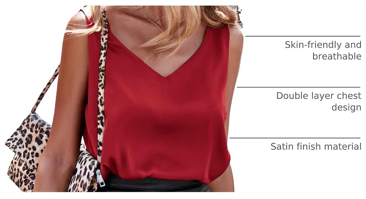 image:imageEkouaer Womens Satin Tank Tops Summer Sleeveless Tops V Neck Casual ShirtsDeep Red