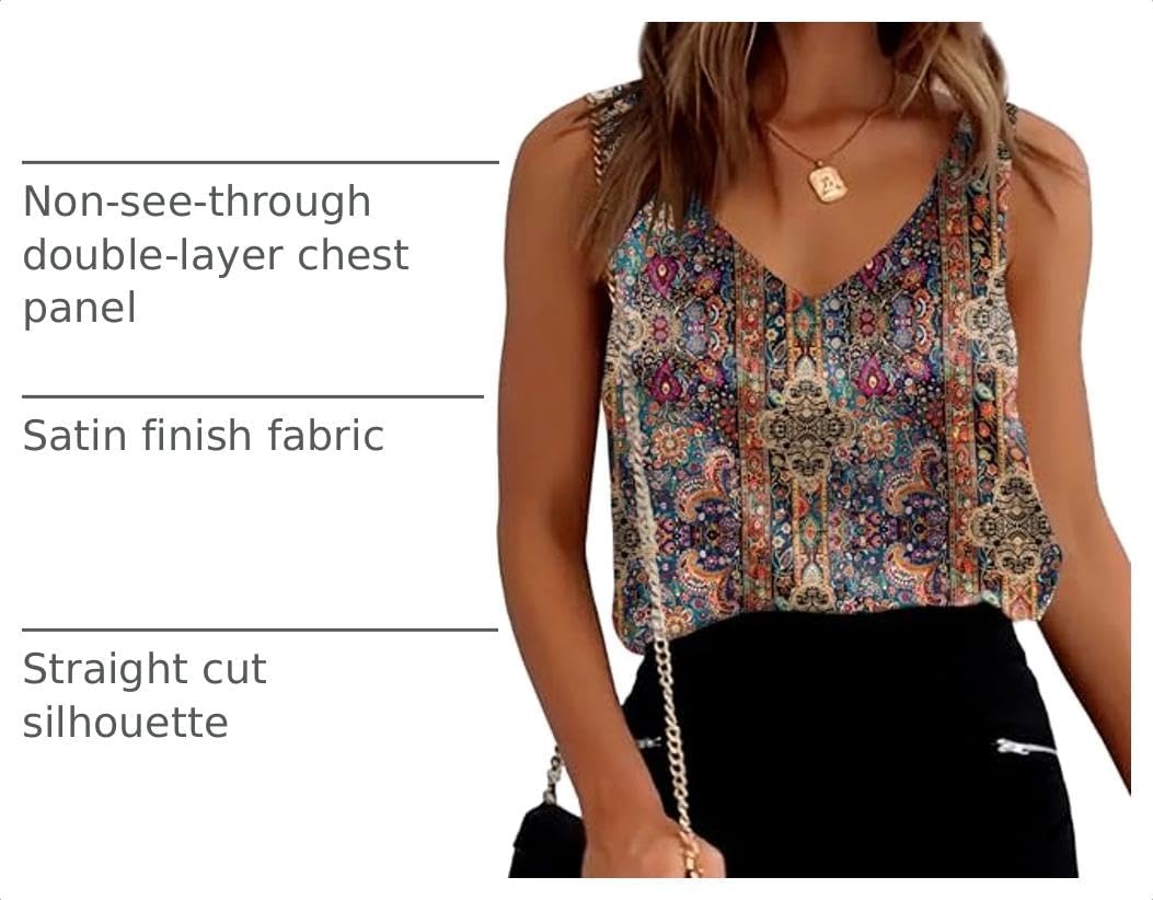 image:imageEkouaer Womens Satin Tank Tops Summer Sleeveless Tops V Neck Casual ShirtsEthnic StyleYellowGreen