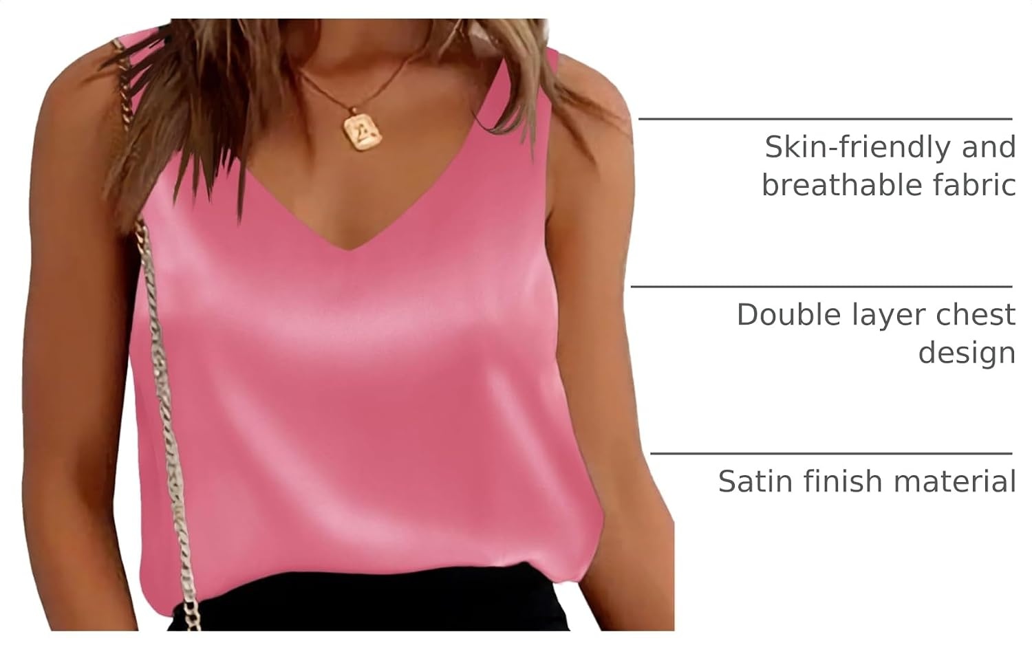 image:imageEkouaer Womens Satin Tank Tops Summer Sleeveless Tops V Neck Casual ShirtsPink