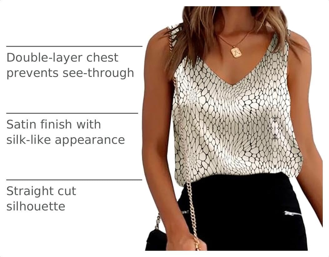 image:imageEkouaer Womens Satin Tank Tops Summer Sleeveless Tops V Neck Casual ShirtsSnake Pattern