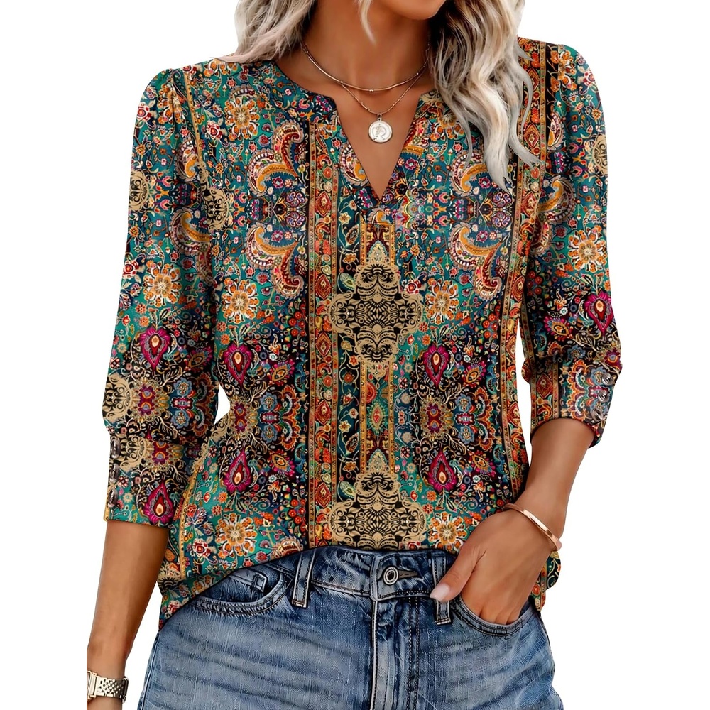 image:imageEkouaer 34 Sleeve Tops Women V Neck T Shirts Dressy Casual Blouses02multicolor 721
