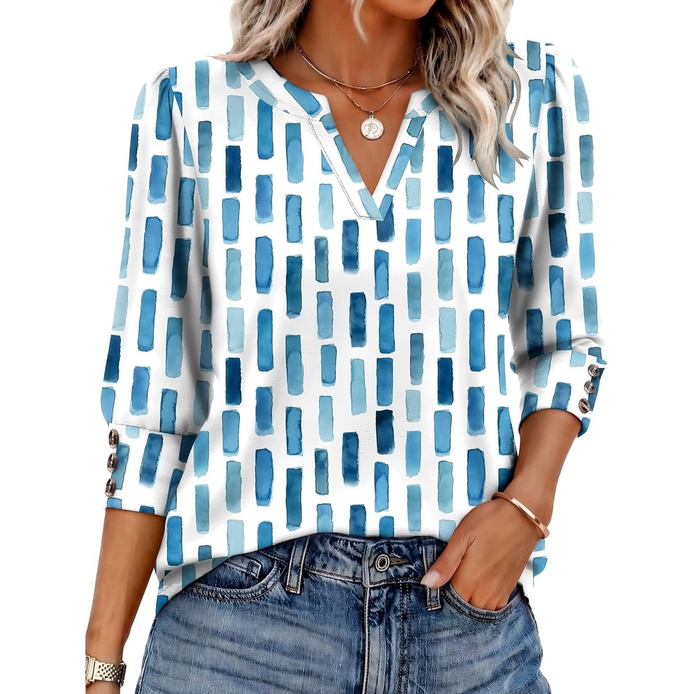image:imageEkouaer 34 Sleeve Tops Women V Neck T Shirts Dressy Casual BlousesBlue Square