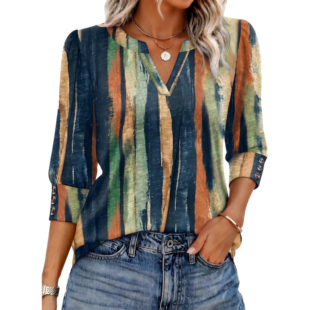 image:imageEkouaer 34 Sleeve Tops Women V Neck T Shirts Dressy Casual BlousesCx289