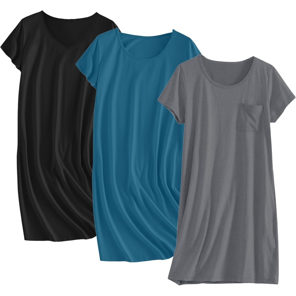 image:imageEkouaer Cotton Nightgowns for Women 3 Pack Sleepshirts Tshirt Night GownDark BlueBlackDark Grey