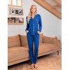 Ekouaer Pajamas Set Long Sleeve Sleepwear Womens Button Down Soft Pjs(Blue)