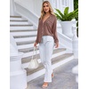 Ekouaer Pajamas Set Long Sleeve Sleepwear Womens Button Down Soft Pjs(Brown)