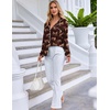 Ekouaer Pajamas Set Long Sleeve Sleepwear Womens Button Down Soft Pjs(Brown Leopard)