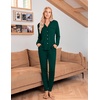 Ekouaer Pajamas Set Long Sleeve Sleepwear Womens Button Down Soft Pjs(Dark Green)