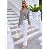Ekouaer Pajamas Set Long Sleeve Sleepwear Womens Button Down Soft Pjs(Light Grey)