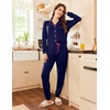 Ekouaer Pajamas Set Long Sleeve Sleepwear Womens Button Down Soft Pjs(Navy)