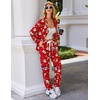 Ekouaer Pajamas Set Long Sleeve Sleepwear Womens Button Down Soft Pjs(Red Santa)