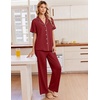 Ekouaer Pajamas for Women Set Button Up Soft Pjs Short Sleeve Lounge Sets(Burgundy)