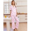 Ekouaer Pajamas for Women Set Button Up Soft Pjs Short Sleeve Lounge Sets(Pink Bow)