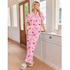 Ekouaer Pajamas for Women Set Button Up Soft Pjs Short Sleeve Lounge Sets(Pink Candy Cane)
