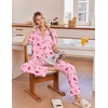 Ekouaer Pajamas for Women Set Button Up Soft Pjs Short Sleeve Lounge Sets(Pink Candy Cane)