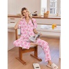 Ekouaer Pajamas for Women Set Button Up Soft Pjs Short Sleeve Lounge Sets(Pink Santa)