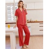 Ekouaer Pajamas for Women Set Button Up Soft Pjs Short Sleeve Lounge Sets(Red)