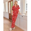 Ekouaer Pajamas for Women Set Button Up Soft Pjs Short Sleeve Lounge Sets(Red Santa)