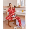 Ekouaer Pajamas for Women Set Button Up Soft Pjs Short Sleeve Lounge Sets(Red Santa)